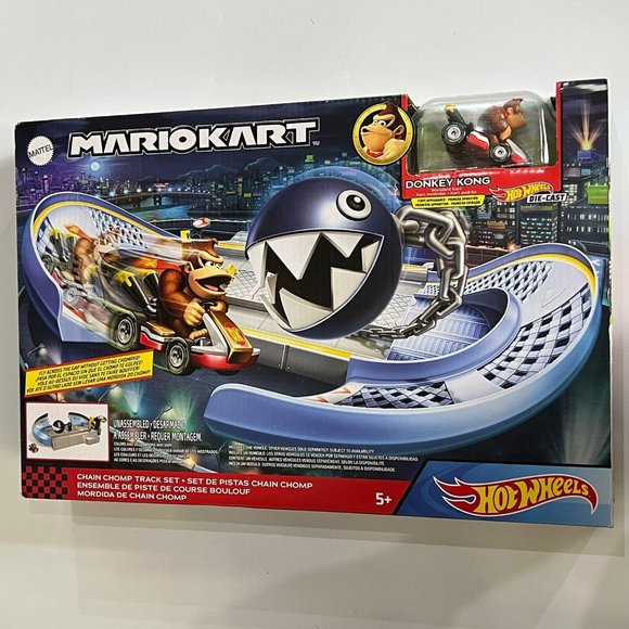 Hot Wheels Toys Hot Wheels Mario Kart Chain Chomp Track Set Donkey Kong Standard Kart Die